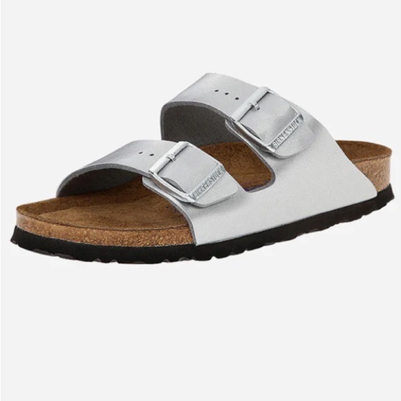 Birkenstock Shoes - Birkenstock Silver Arizona Sandals Size 38